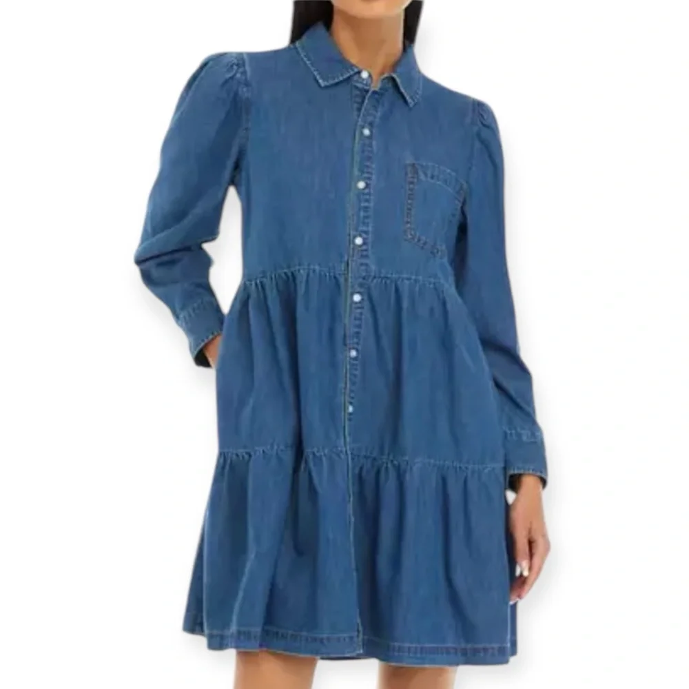 Crown & Ivy Denim Tiered Dress NWT - Picture 2 of 9
